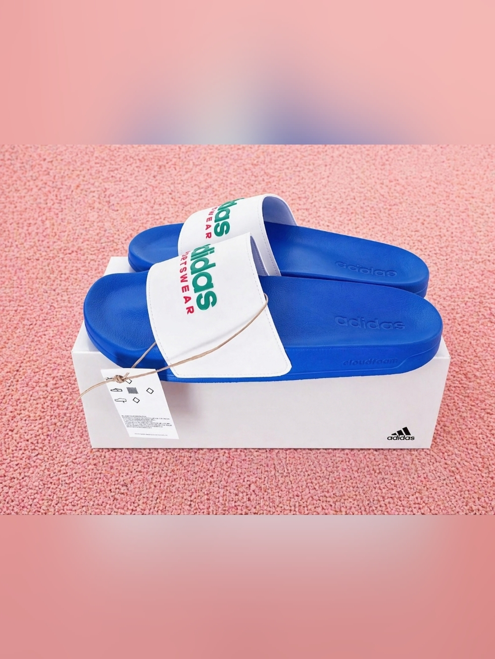 adidas White & Blue Cloudfoam Slide Sandals